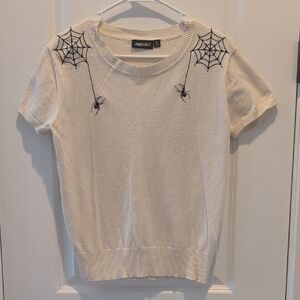 Janie and Jack Cream Short-Sleeve Spider Embroidered Knit Top